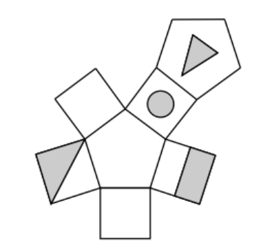 Abbildung eines geometrischen Körpers mit mehreren verbundenen Flächen und markierten Teilflächen.